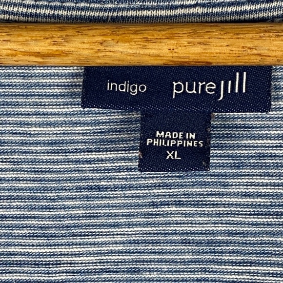 Pure Jill Indigo Women's Sz XL Top Blouse ¾ sleeve Blue Stripe Scoop neck Cotton - Picture 2 of 10